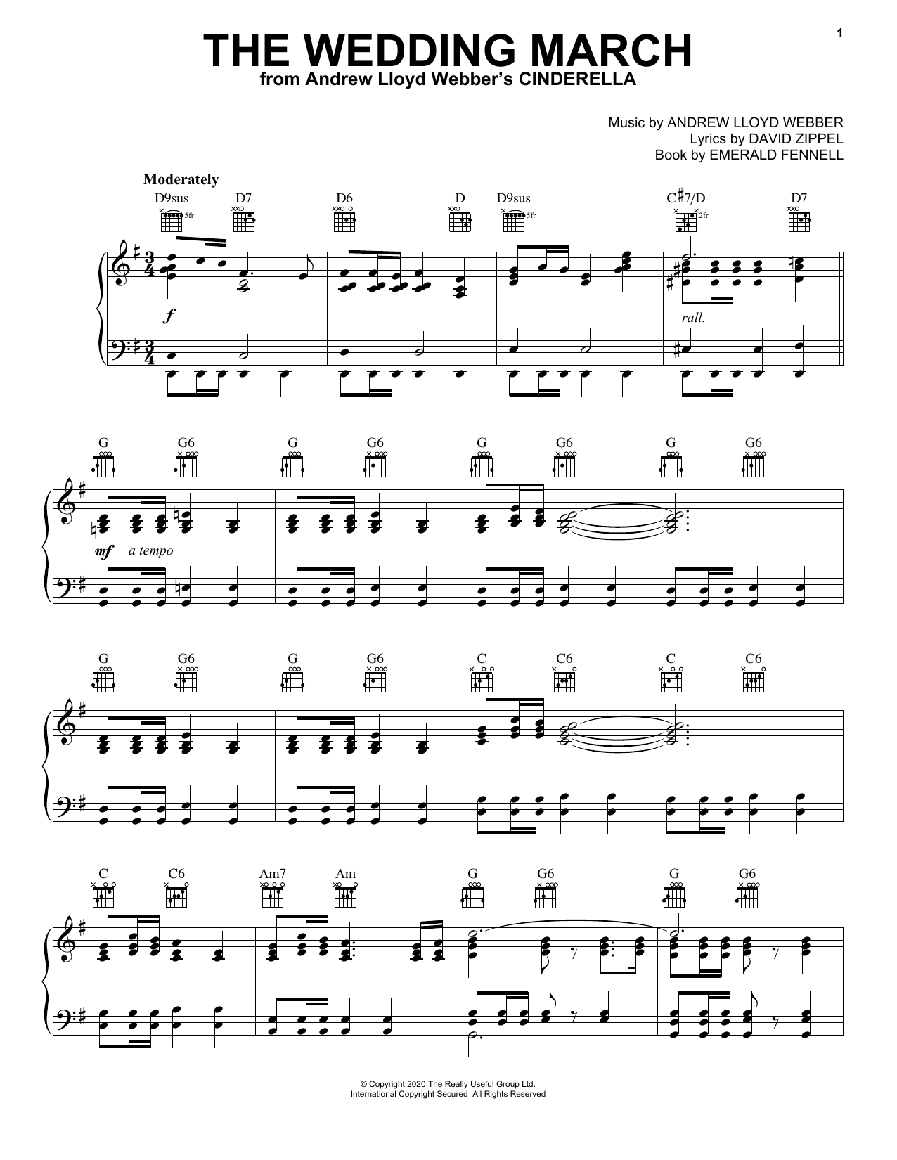 Andrew Lloyd Webber The Wedding March (from Andrew Lloyd Webber's Cinderella) sheet music notes and chords arranged for Easy Piano