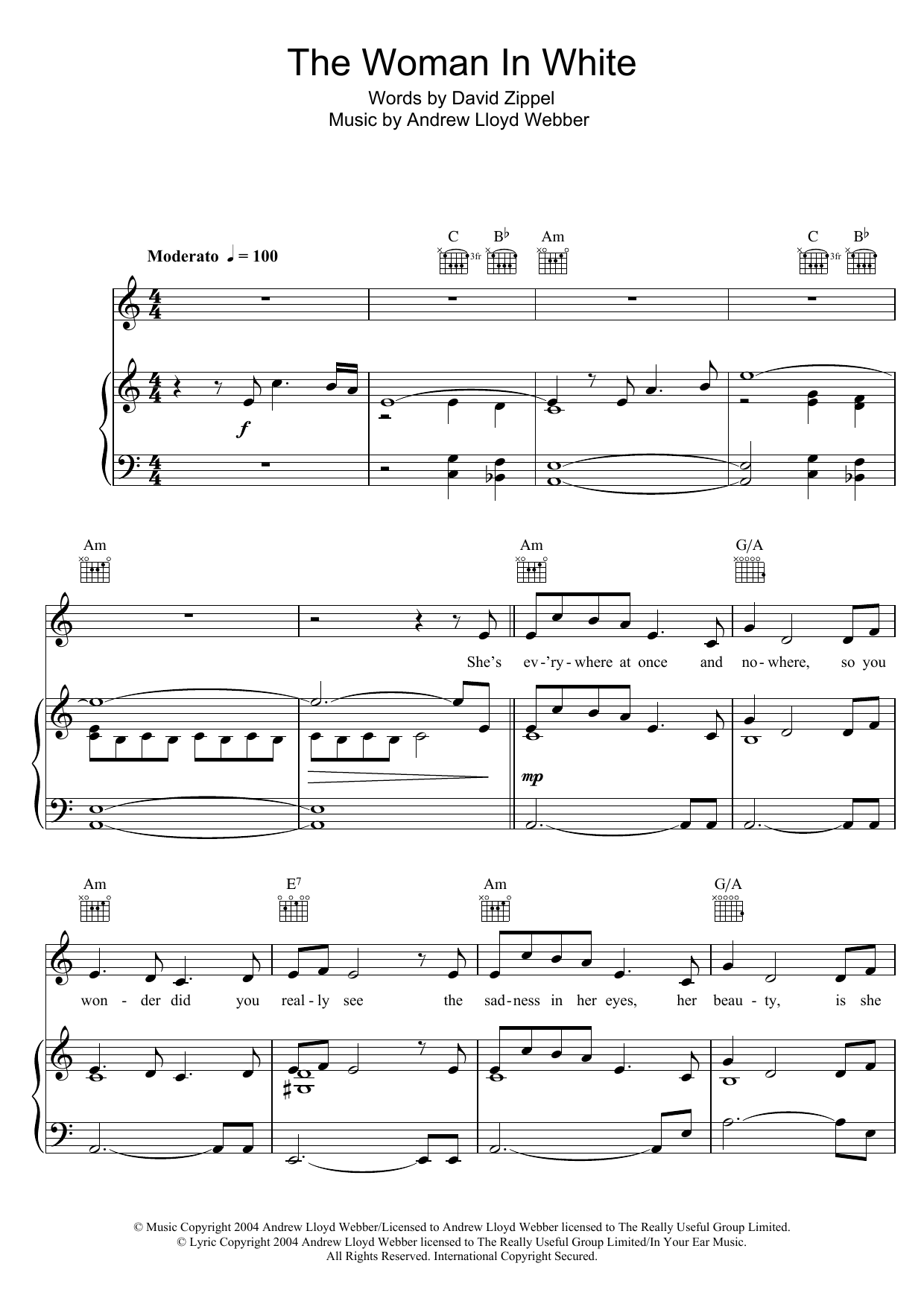 Andrew Lloyd Webber The Woman In White sheet music notes and chords arranged for Piano, Vocal & Guitar Chords