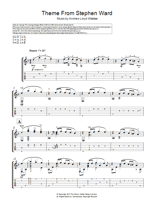 Andrew Lloyd Webber Theme From Stephen Ward sheet music notes and chords arranged for Guitar Tab