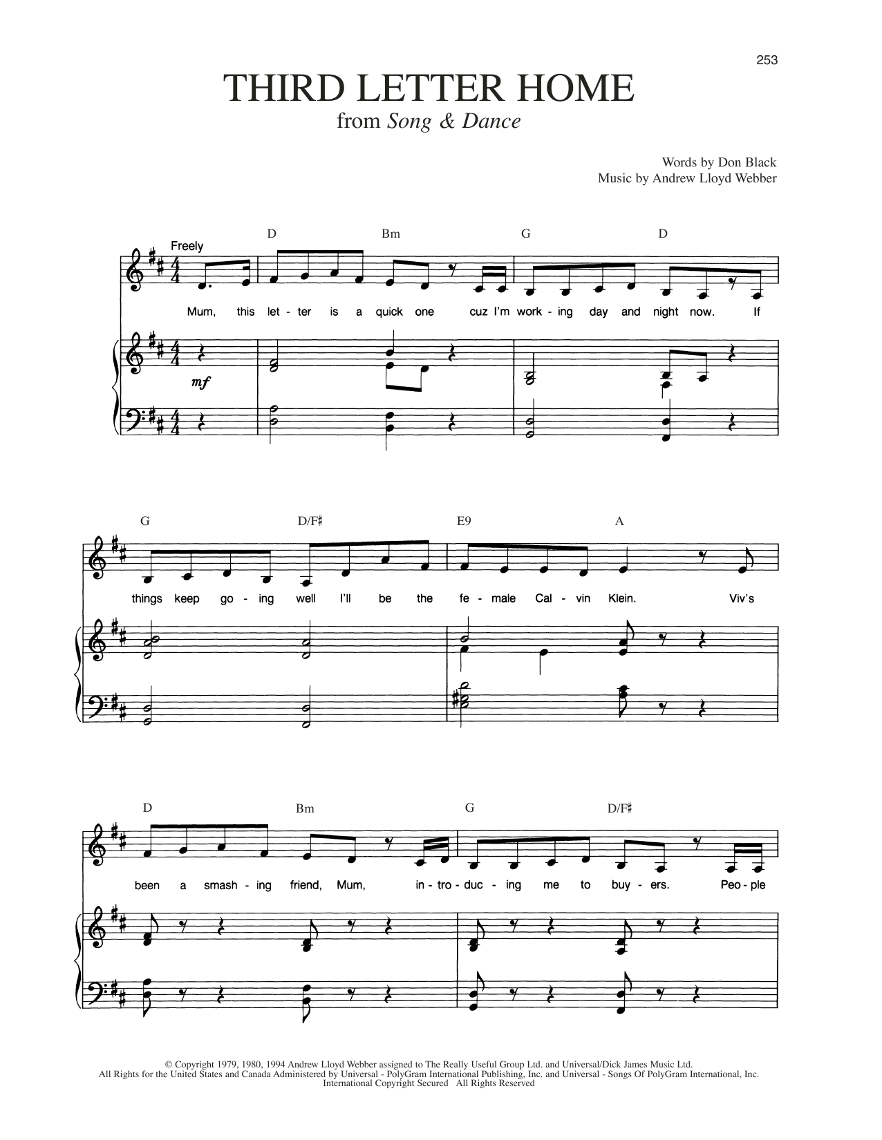 Andrew Lloyd Webber Third Letter Home (from Song And Dance) sheet music notes and chords arranged for Piano & Vocal