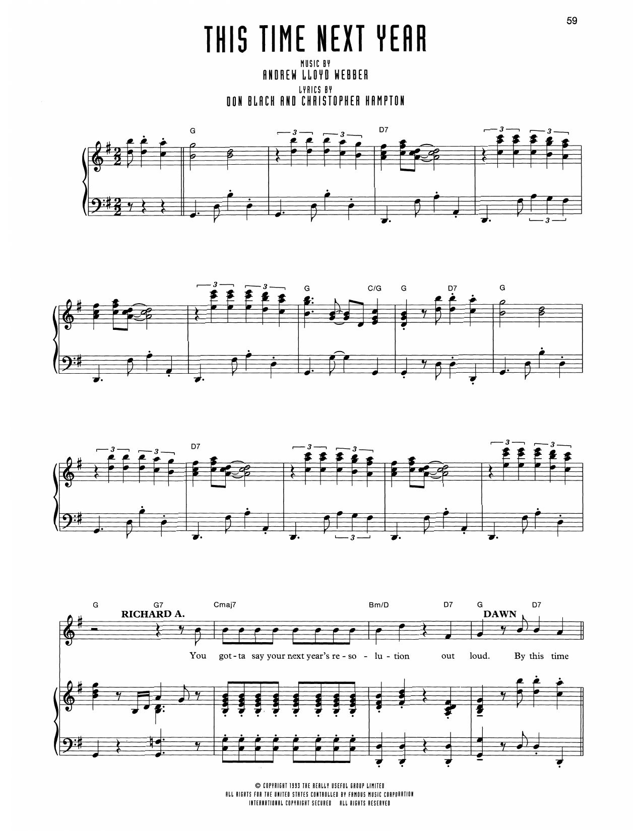 Andrew Lloyd Webber This Time Next Year (from Sunset Boulevard) sheet music notes and chords arranged for Piano & Vocal