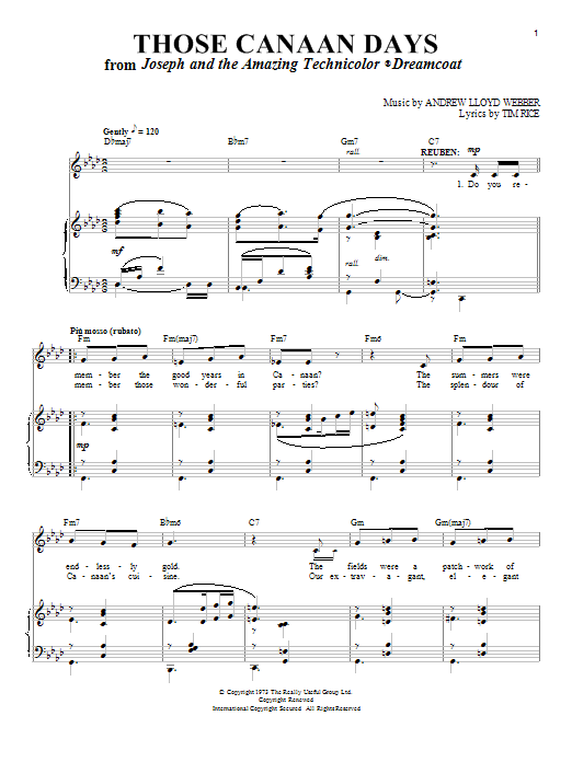 Andrew Lloyd Webber Those Canaan Days (from Joseph And The Amazing Technicolor Dreamcoat) sheet music notes and chords arranged for Piano & Vocal