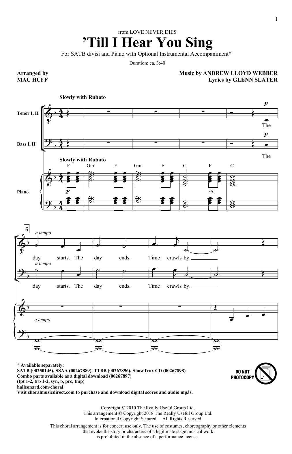 Andrew Lloyd Webber 'Til I Hear You Sing (arr. Mac Huff) sheet music notes and chords arranged for TTBB Choir