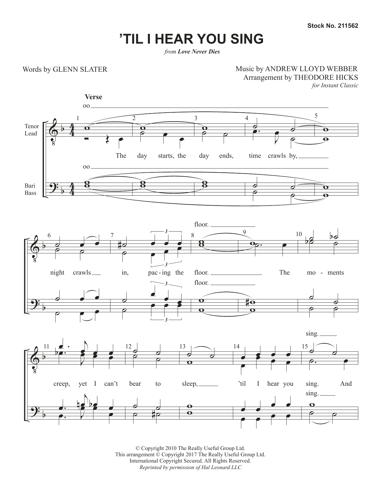 Andrew Lloyd Webber 'Til I Hear You Sing (from Love Never Dies) (arr. Theodore Hicks) sheet music notes and chords arranged for TTBB Choir