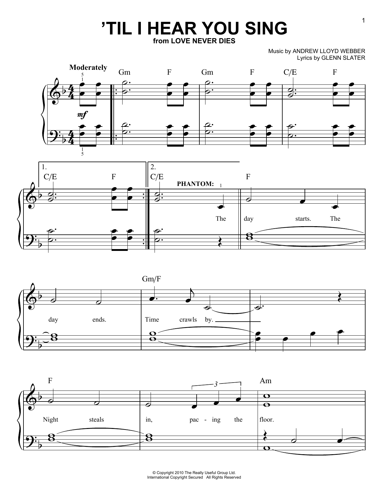 Andrew Lloyd Webber 'Til I Hear You Sing sheet music notes and chords arranged for Super Easy Piano