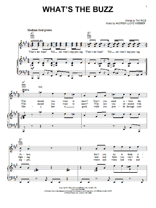 Andrew Lloyd Webber What's The Buzz sheet music notes and chords arranged for Piano, Vocal & Guitar Chords (Right-Hand Melody)