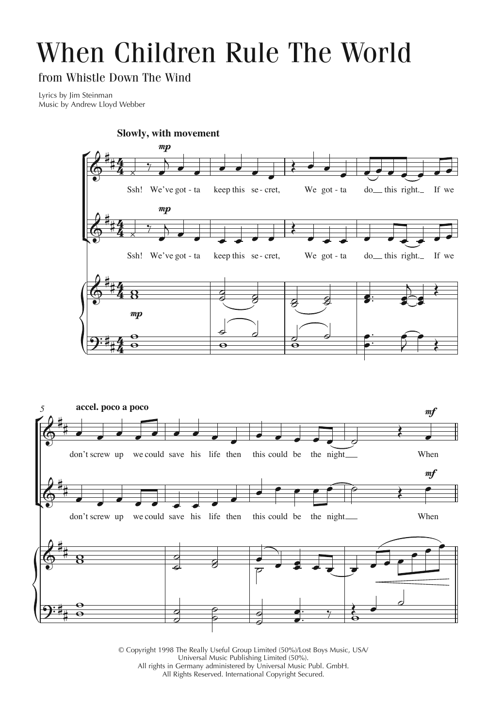Andrew Lloyd Webber When Children Rule The World sheet music notes and chords arranged for Choir