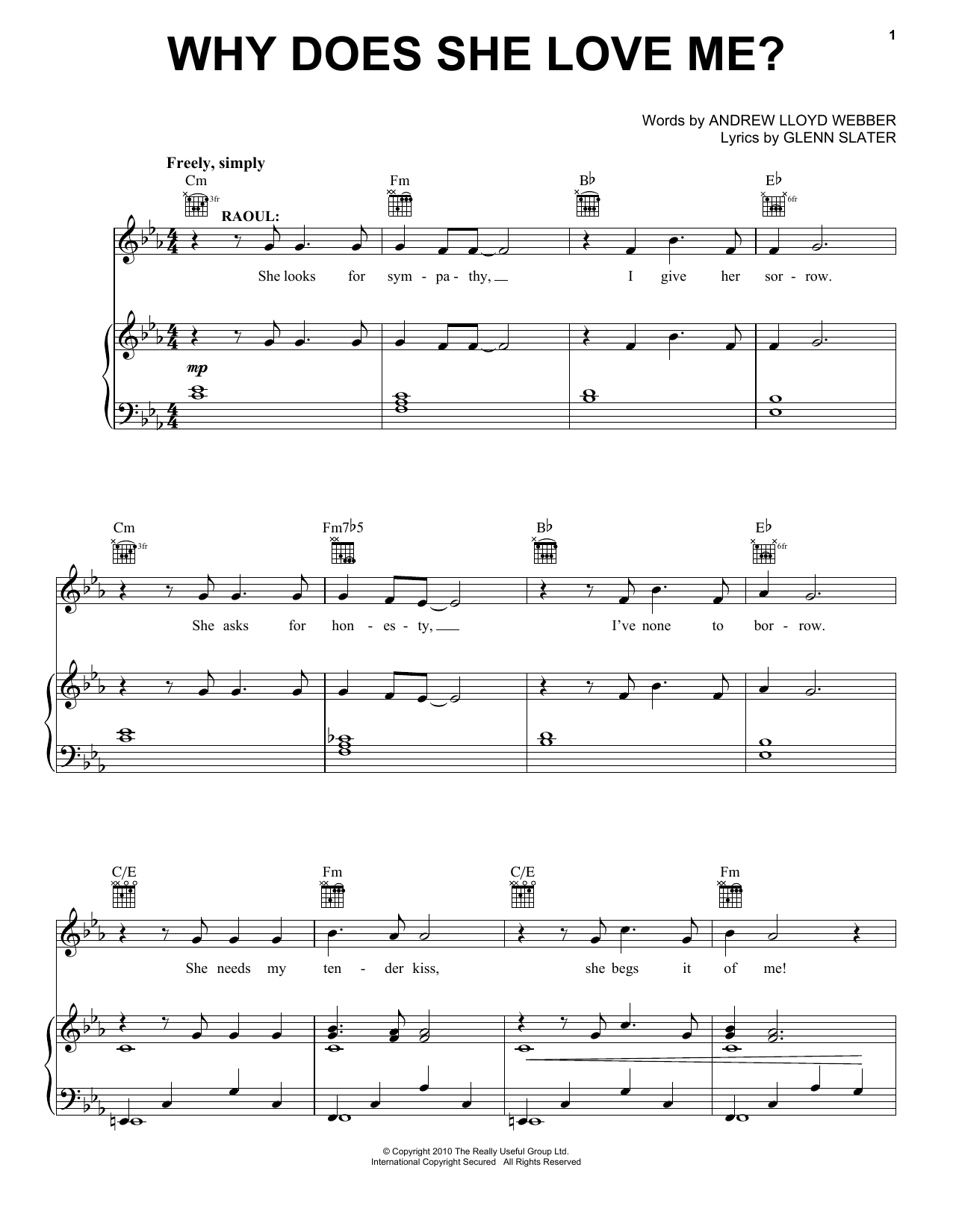 Andrew Lloyd Webber Why Does She Love Me? sheet music notes and chords arranged for Piano, Vocal & Guitar Chords (Right-Hand Melody)