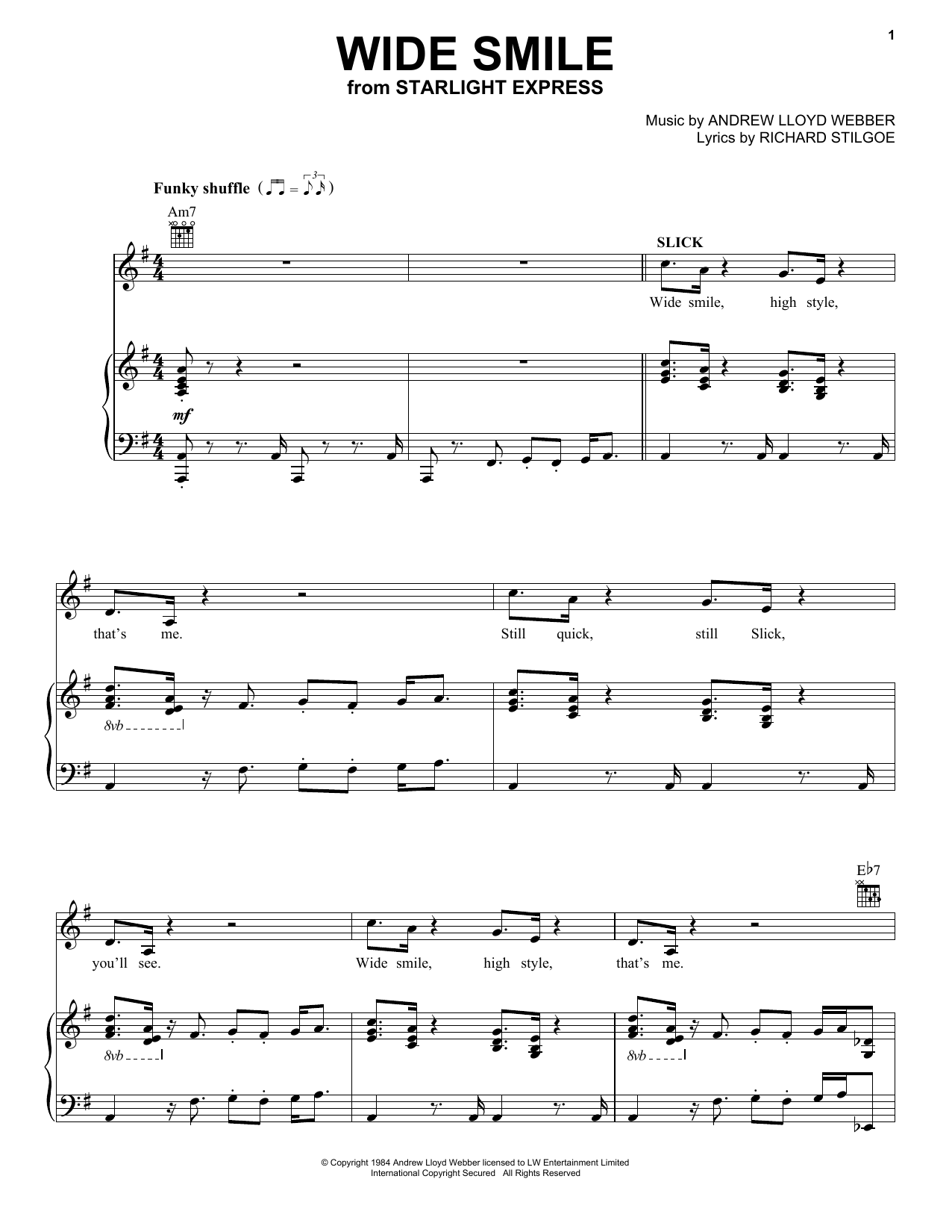 Andrew Lloyd Webber Wide Smile (from Starlight Express) sheet music notes and chords arranged for Piano, Vocal & Guitar Chords (Right-Hand Melody)