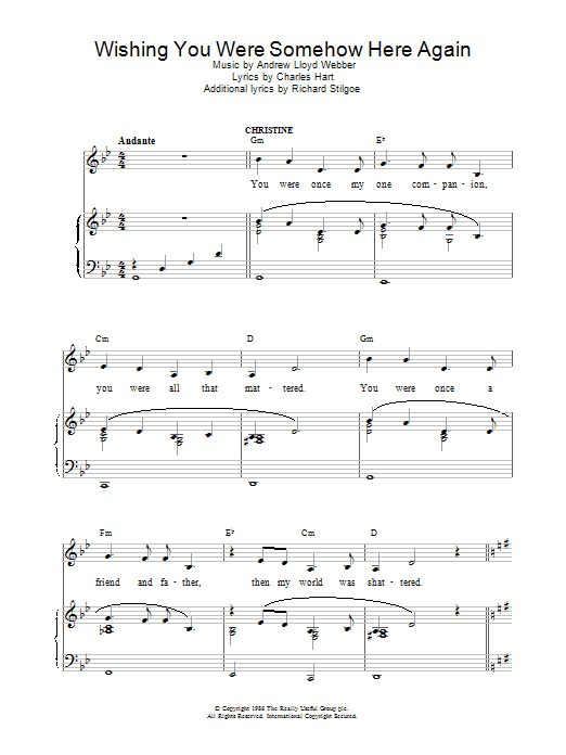 Andrew Lloyd Webber Wishing You Were Somehow Here Again (from The Phantom Of The Opera) sheet music notes and chords arranged for Pro Vocal