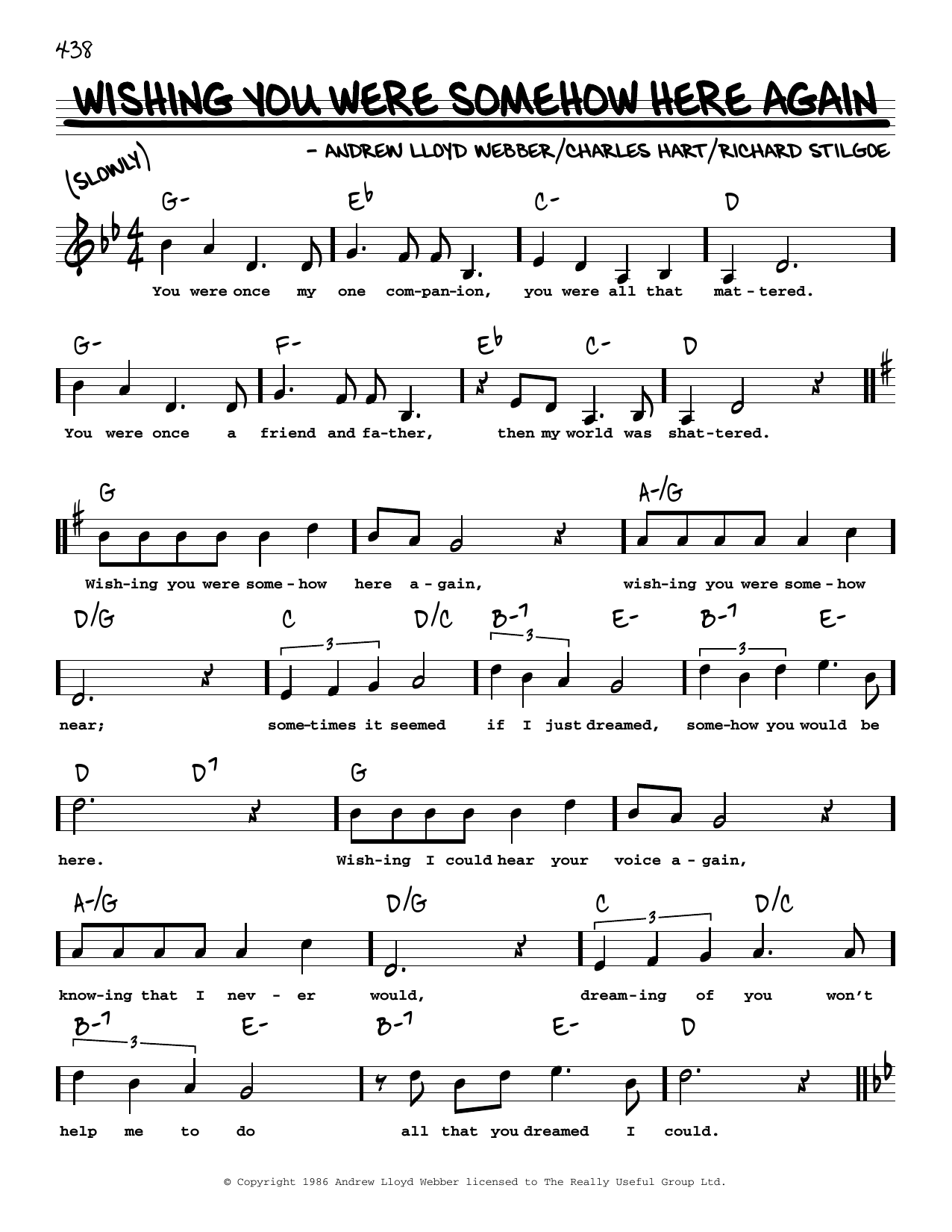 Andrew Lloyd Webber Wishing You Were Somehow Here Again (High Voice) sheet music notes and chords arranged for Real Book – Melody, Lyrics & Chords