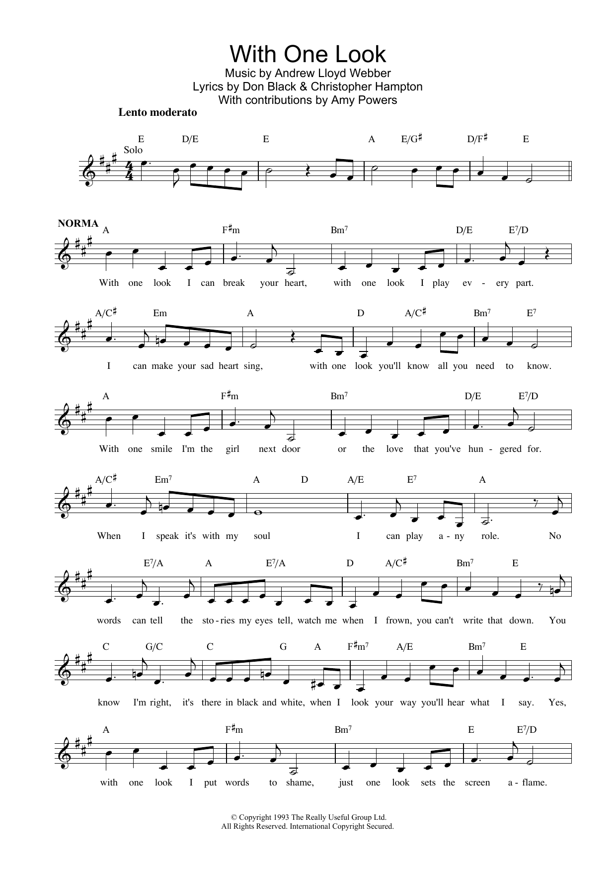 Andrew Lloyd Webber With One Look (from Sunset Boulevard) sheet music notes and chords arranged for Lead Sheet / Fake Book