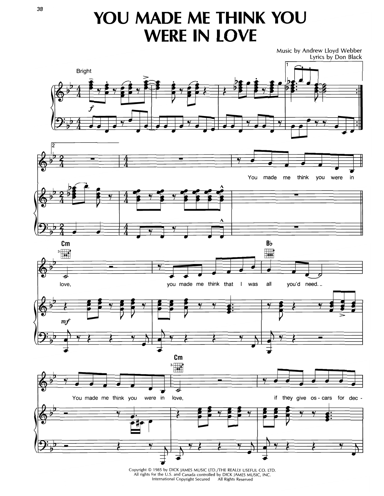 Andrew Lloyd Webber You Made Me Think You In Love (from Song & Dance) sheet music notes and chords arranged for Piano, Vocal & Guitar Chords (Right-Hand Melody)