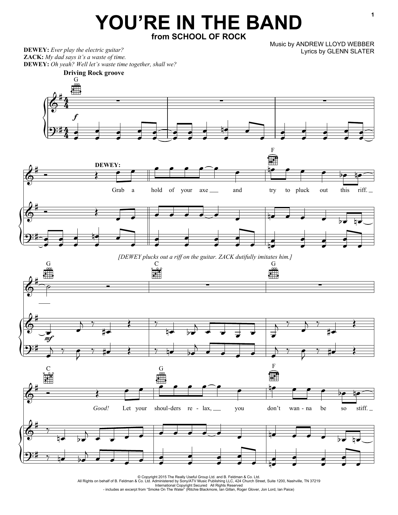Andrew Lloyd Webber You're In The Band (from School of Rock: The Musical) sheet music notes and chords arranged for Super Easy Piano
