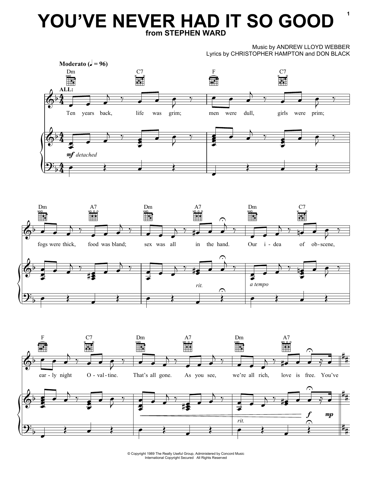 Andrew Lloyd Webber You've Never Had It So Good sheet music notes and chords arranged for Piano, Vocal & Guitar Chords (Right-Hand Melody)