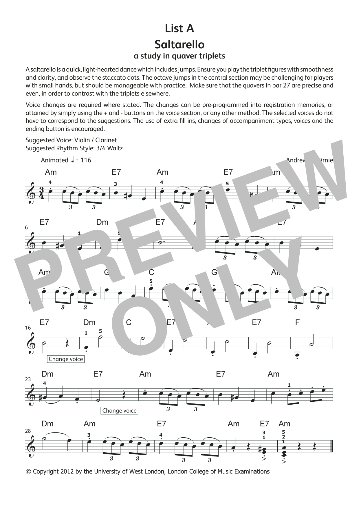 Andrew McBirnie Saltarello (from LCME Electronic Keyboard Grade 2 List A) sheet music notes and chords arranged for Piano Solo