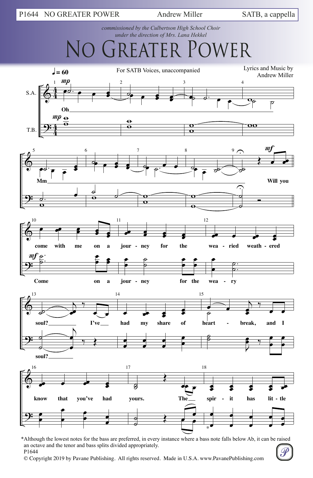 Andrew Miller No Greater Power sheet music notes and chords arranged for SATB Choir
