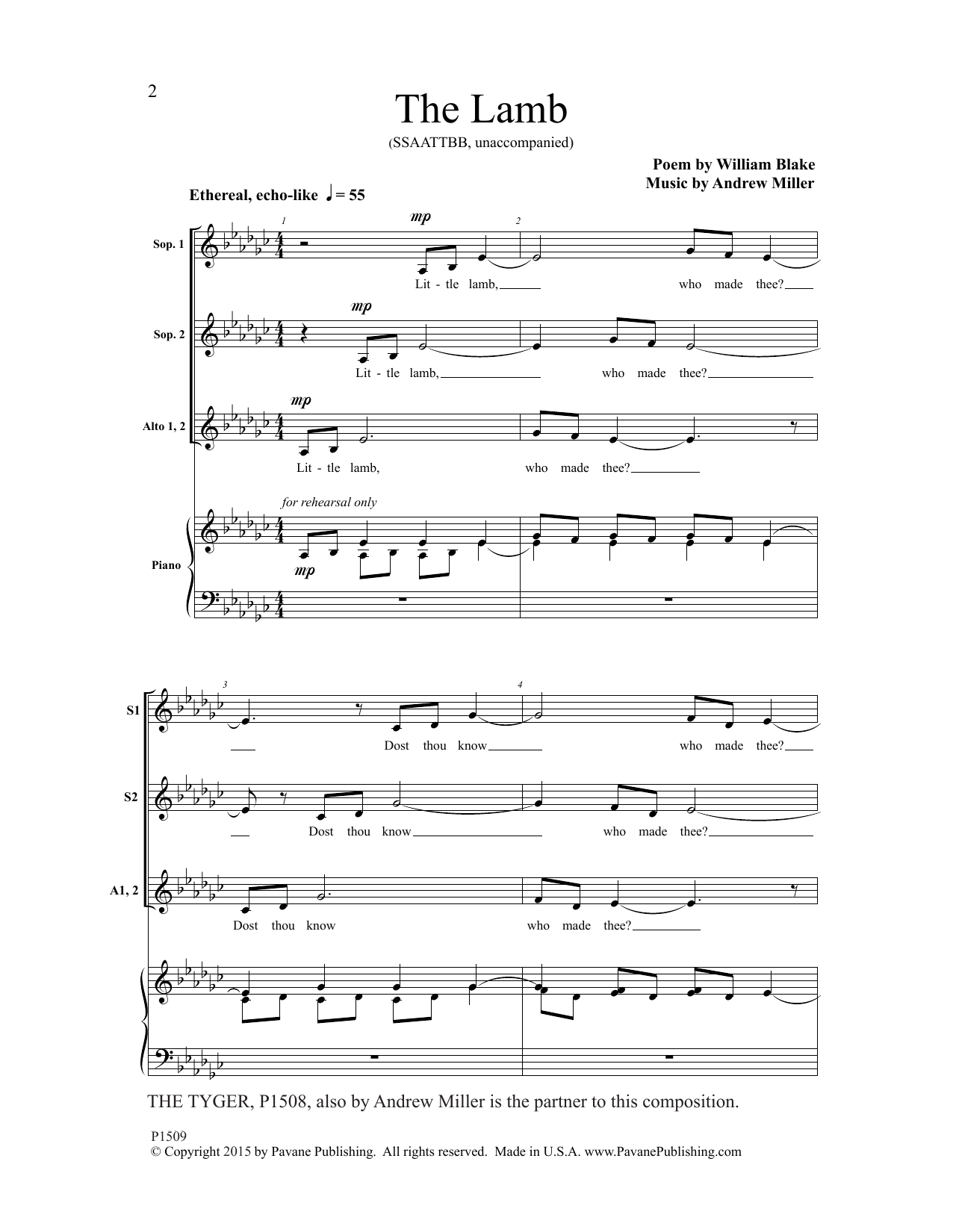 Andrew Miller The Lamb sheet music notes and chords arranged for SSAATTBB Choir