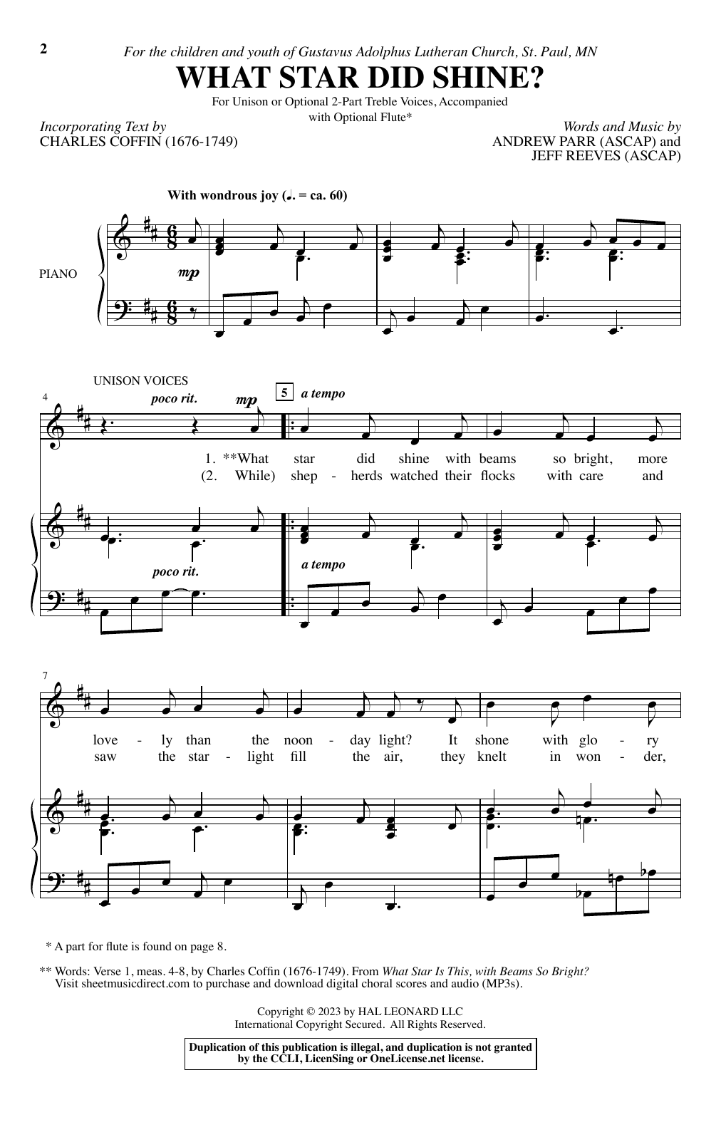 Andrew Parr and Jeff Reeves What Star Did Shine? sheet music notes and chords arranged for Choir