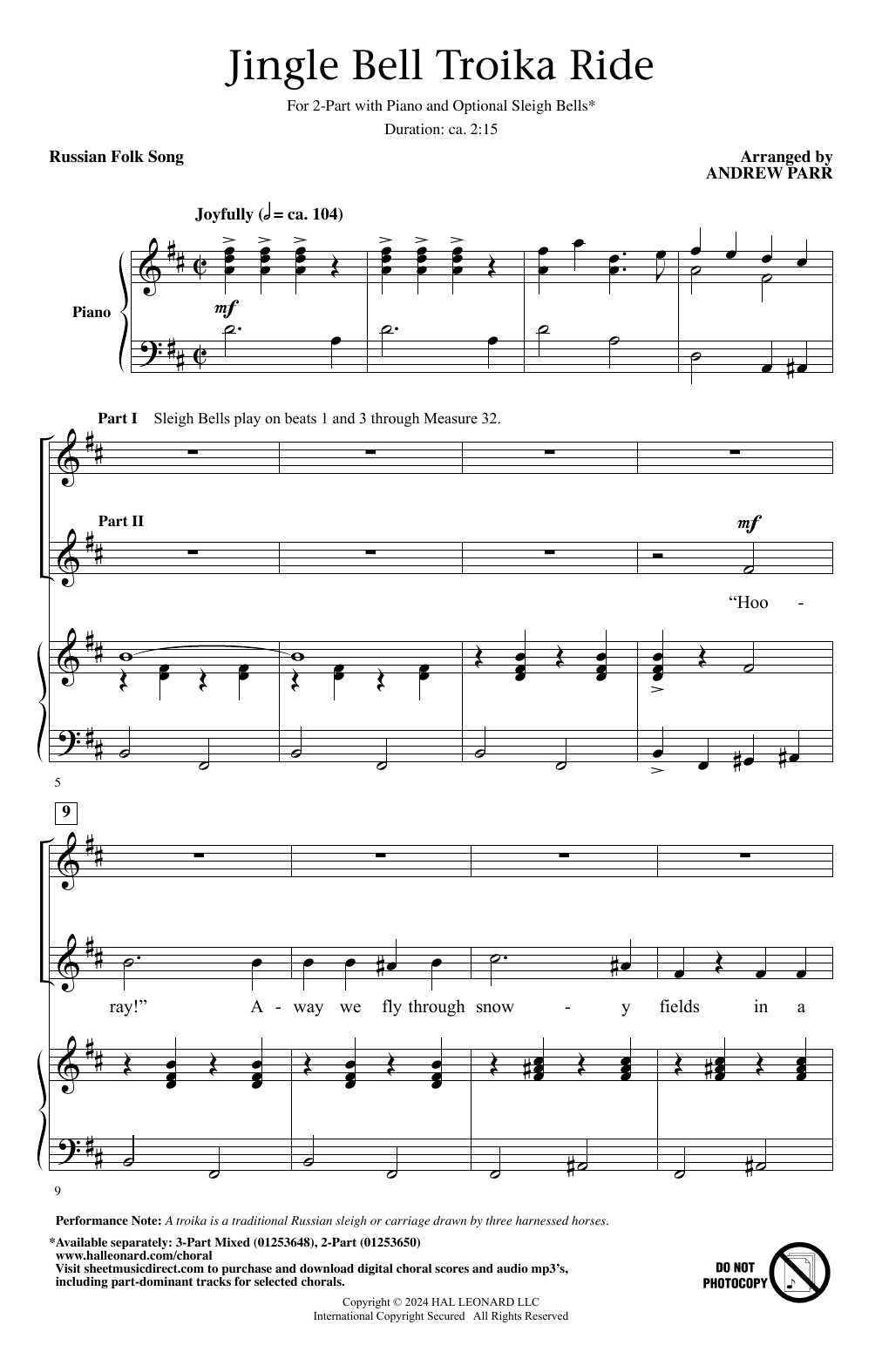 Andrew Parr Jingle Bell Troika Ride sheet music notes and chords arranged for 2-Part Choir