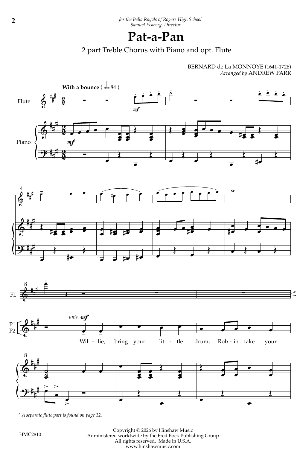 Andrew Parr Pat-a-Pan sheet music notes and chords arranged for 2-Part Choir