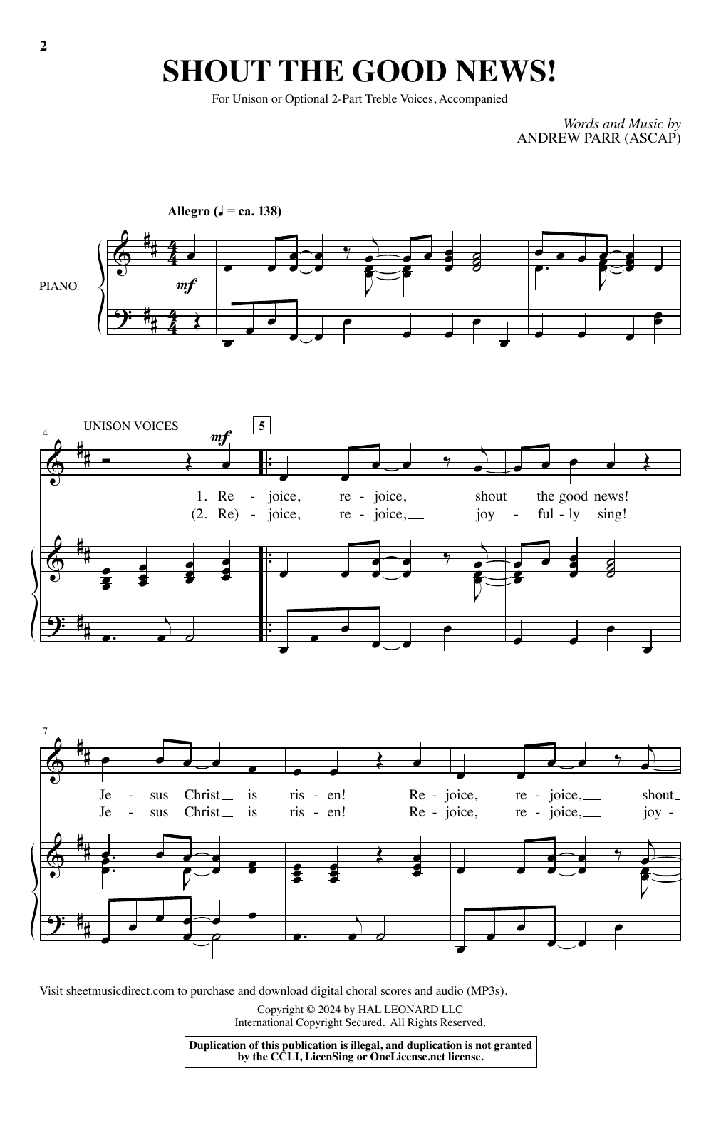 Andrew Parr Shout The Good News! sheet music notes and chords arranged for Choir