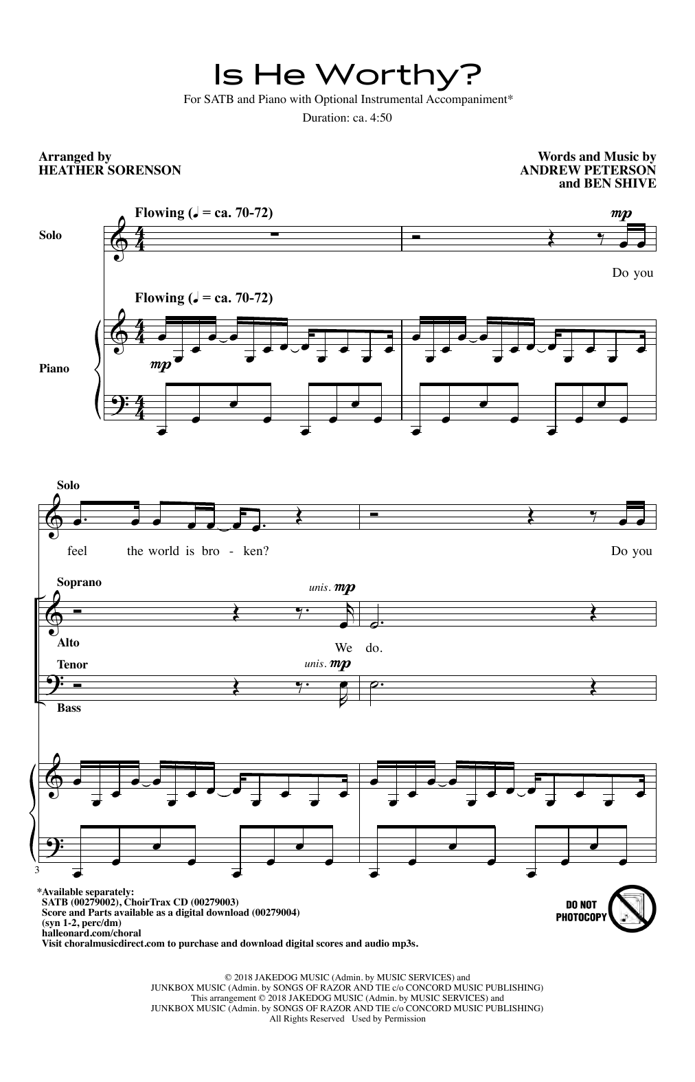 Andrew Peterson and Ben Shive Is He Worthy? (arr. Heather Sorenson) sheet music notes and chords arranged for SAB Choir