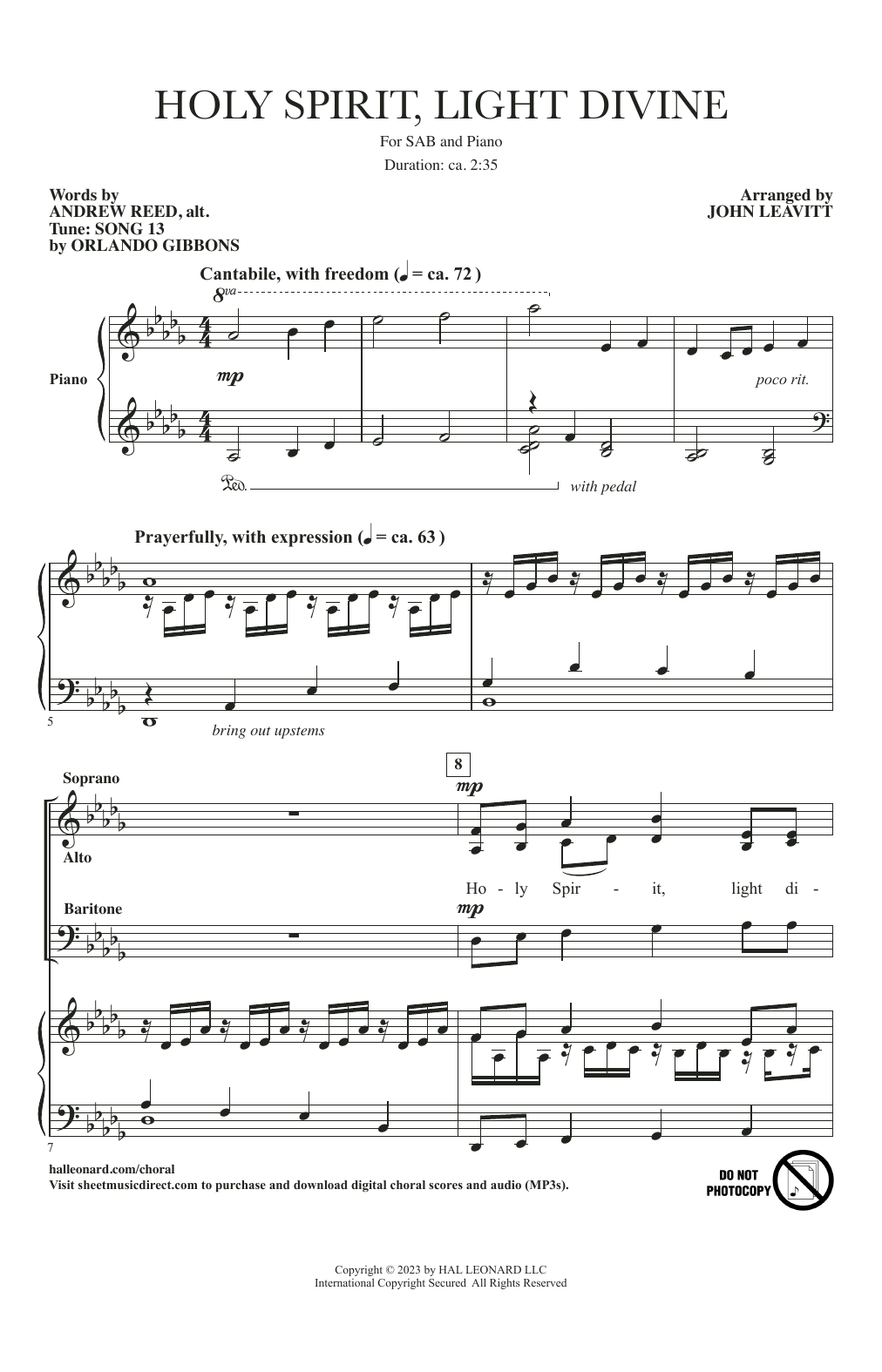 Andrew Reed Holy Spirit, Light Divine (arr. John Leavitt) sheet music notes and chords arranged for SAB Choir