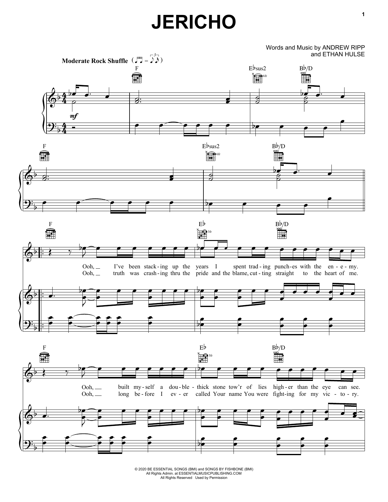 Andrew Ripp Jericho sheet music notes and chords arranged for Piano, Vocal & Guitar Chords (Right-Hand Melody)
