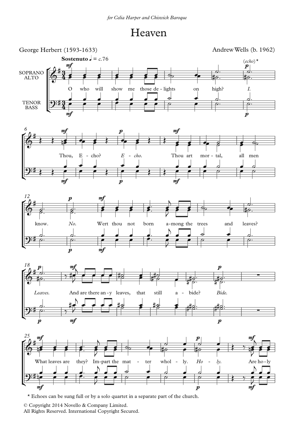 Andrew Wells Heaven sheet music notes and chords arranged for Choir