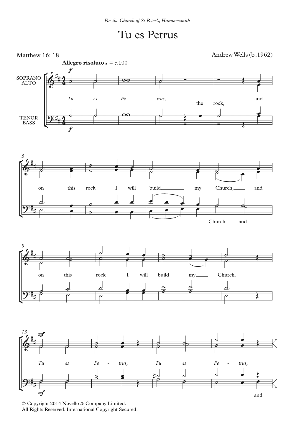 Andrew Wells Tu Es Petrus sheet music notes and chords arranged for Choir