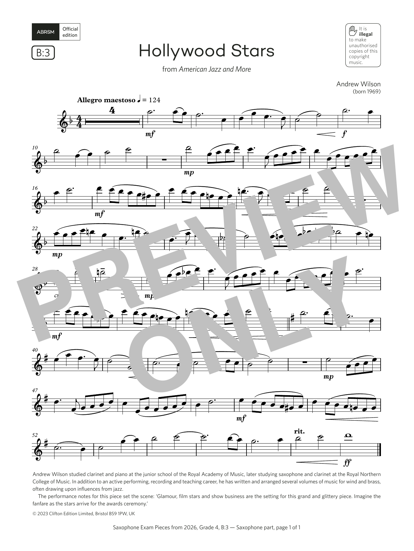 Andrew Wilson Hollywood Stars (Grade 4, list B3, from the ABRSM Saxophone Syllabus from 2026) sheet music notes and chords arranged for Alto Sax Solo