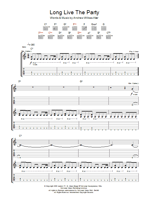Andrew W.K. Long Live The Party sheet music notes and chords arranged for Guitar Tab