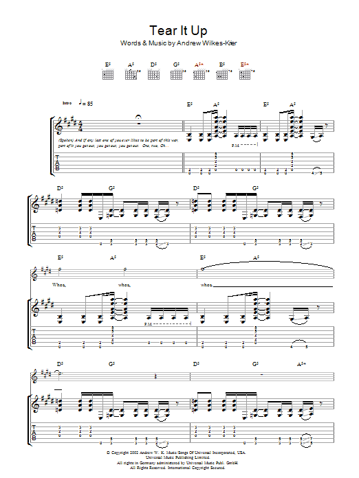 Andrew W.K. Tear It Up sheet music notes and chords arranged for Guitar Tab