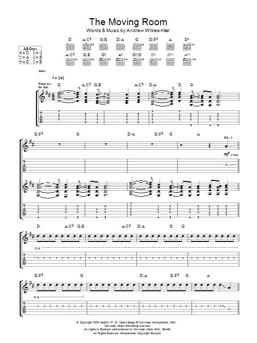 Andrew W.K. The Moving Room sheet music notes and chords arranged for Guitar Tab