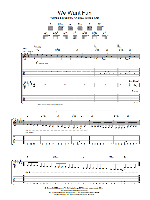 Andrew W.K. We Want Fun sheet music notes and chords arranged for Guitar Tab