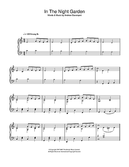 Andrew Davenport In The Night Garden sheet music notes and chords arranged for 5-Finger Piano