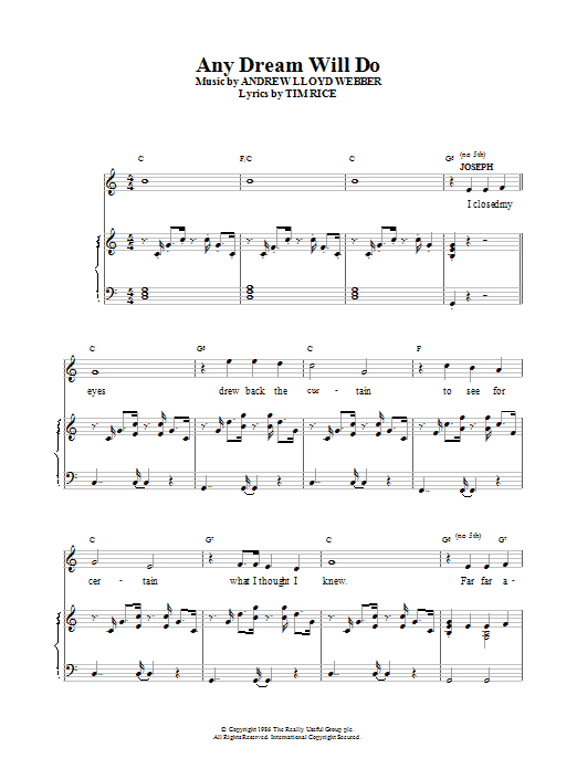 Andrew Lloyd Webber Any Dream Will Do sheet music notes and chords. Download Printable PDF.