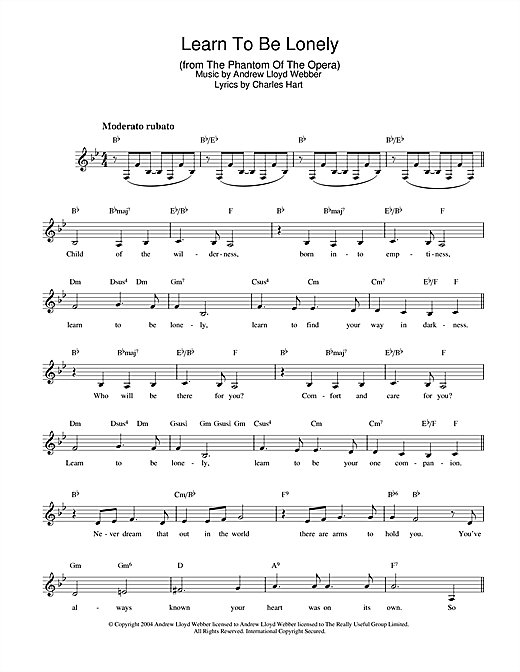 Andrew Lloyd Webber Learn To Be Lonely (from The Phantom Of The Opera) sheet music notes and chords. Download Printable PDF.