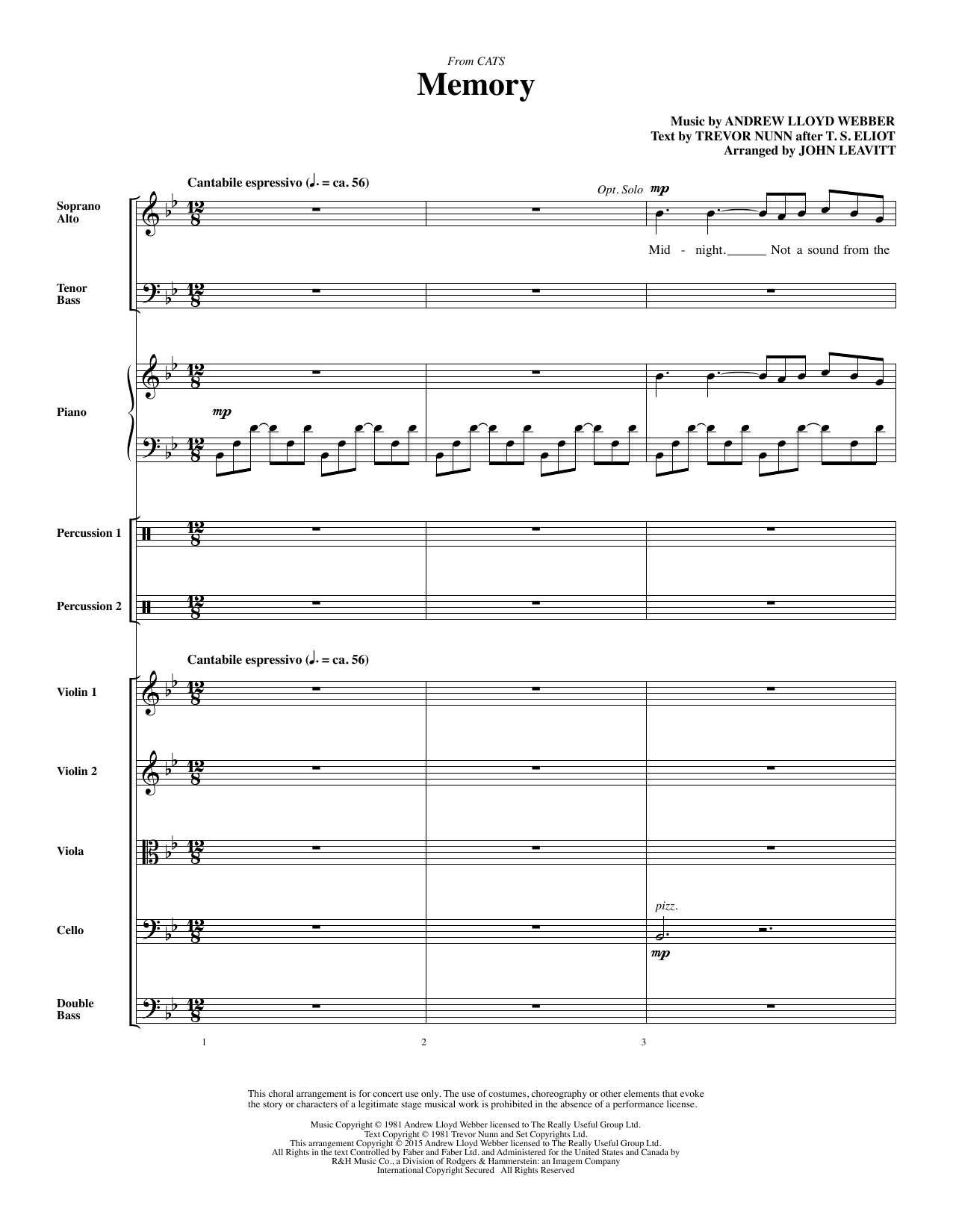 Andrew Lloyd Webber Memory (from Cats) (arr. John Leavitt) - Full Score sheet music notes and chords. Download Printable PDF.