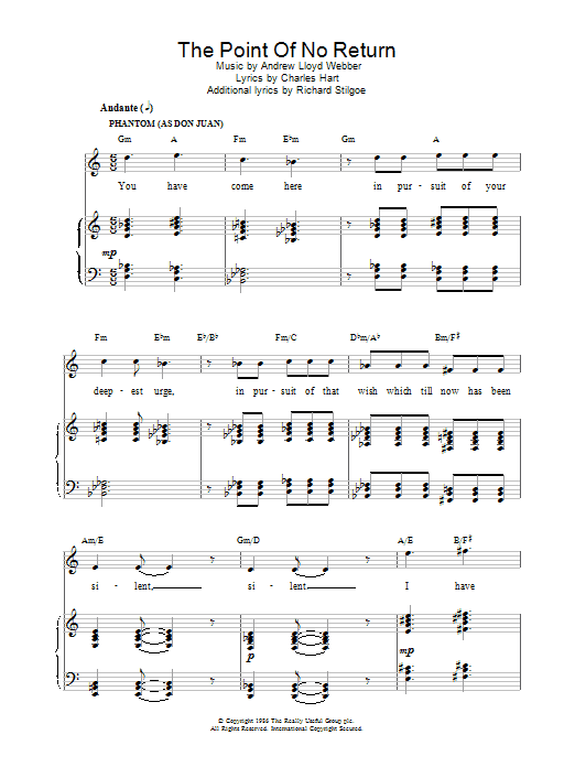 Andrew Lloyd Webber The Point Of No Return (from The Phantom Of The Opera) sheet music notes and chords. Download Printable PDF.