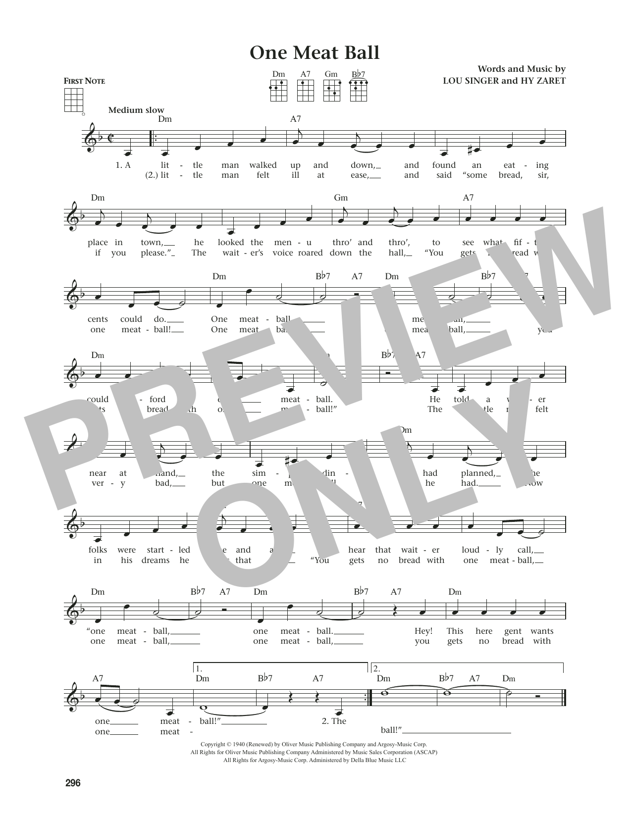 Andrews Sisters One Meat Ball (from The Daily Ukulele) (arr. Jim Beloff) sheet music notes and chords arranged for Ukulele