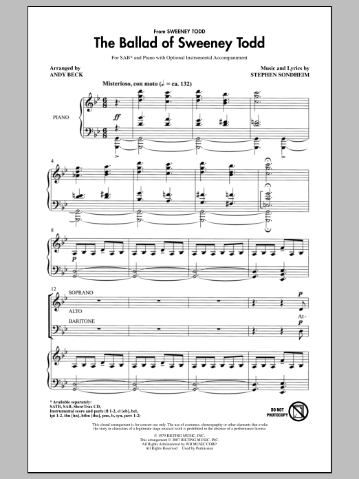 Andy Beck The Ballad Of Sweeney Todd sheet music notes and chords arranged for SAB Choir