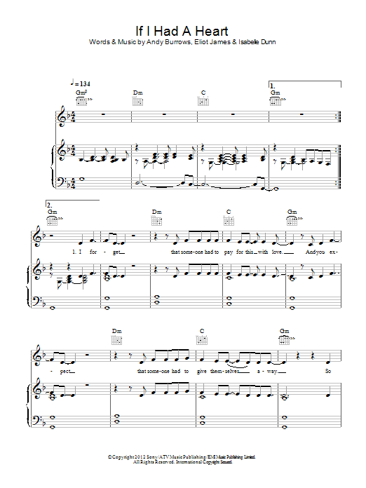 Andy Burrows If I Had A Heart sheet music notes and chords arranged for Piano, Vocal & Guitar Chords