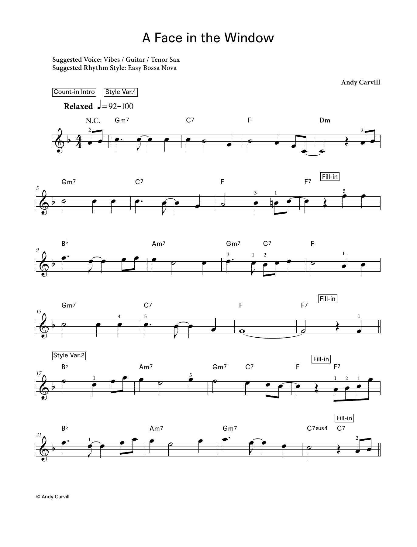 Andy Carvill A Face in the Window (LCME Electronic Keyboard Grade 1 List B) sheet music notes and chords arranged for Piano Solo