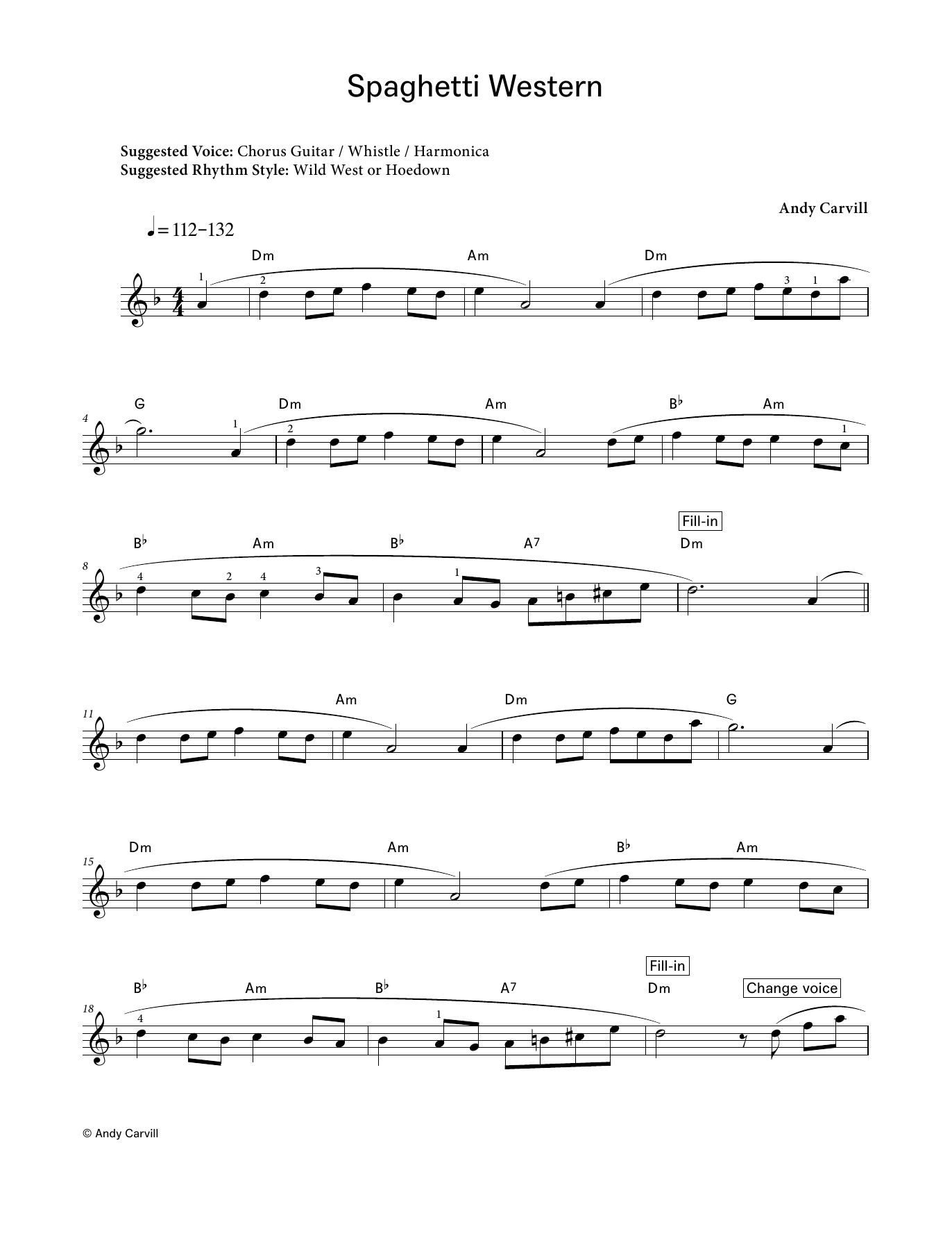 Andy Carvill Spaghetti Western (LCME Electronic Keyboard Grade 2 List B) sheet music notes and chords arranged for Piano Solo