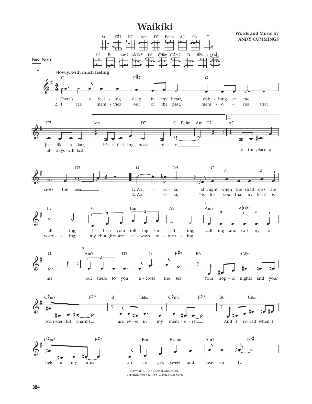 Andy Cummings Waikiki (from The Daily Ukulele) (arr. Jim Beloff) sheet music notes and chords arranged for Ukulele