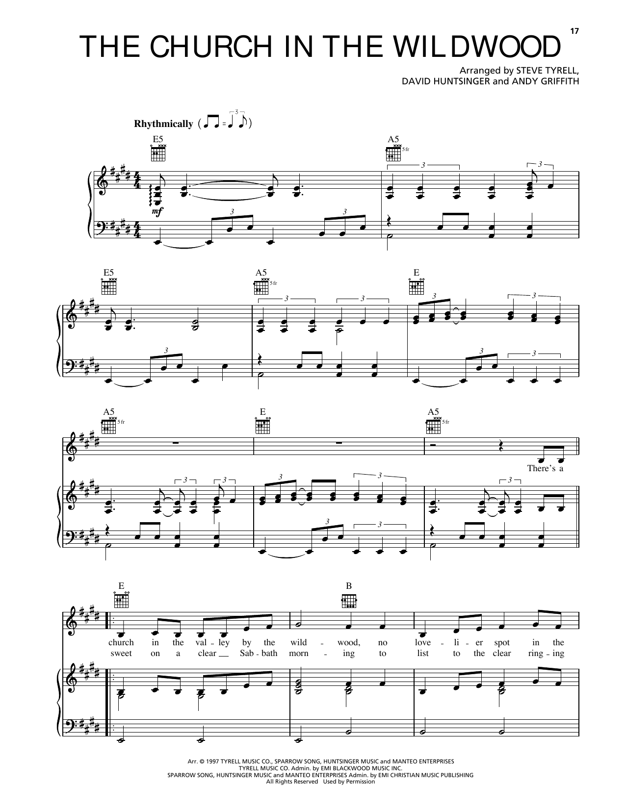 Andy Griffith Church In The Wildwood sheet music notes and chords arranged for Piano, Vocal & Guitar Chords (Right-Hand Melody)