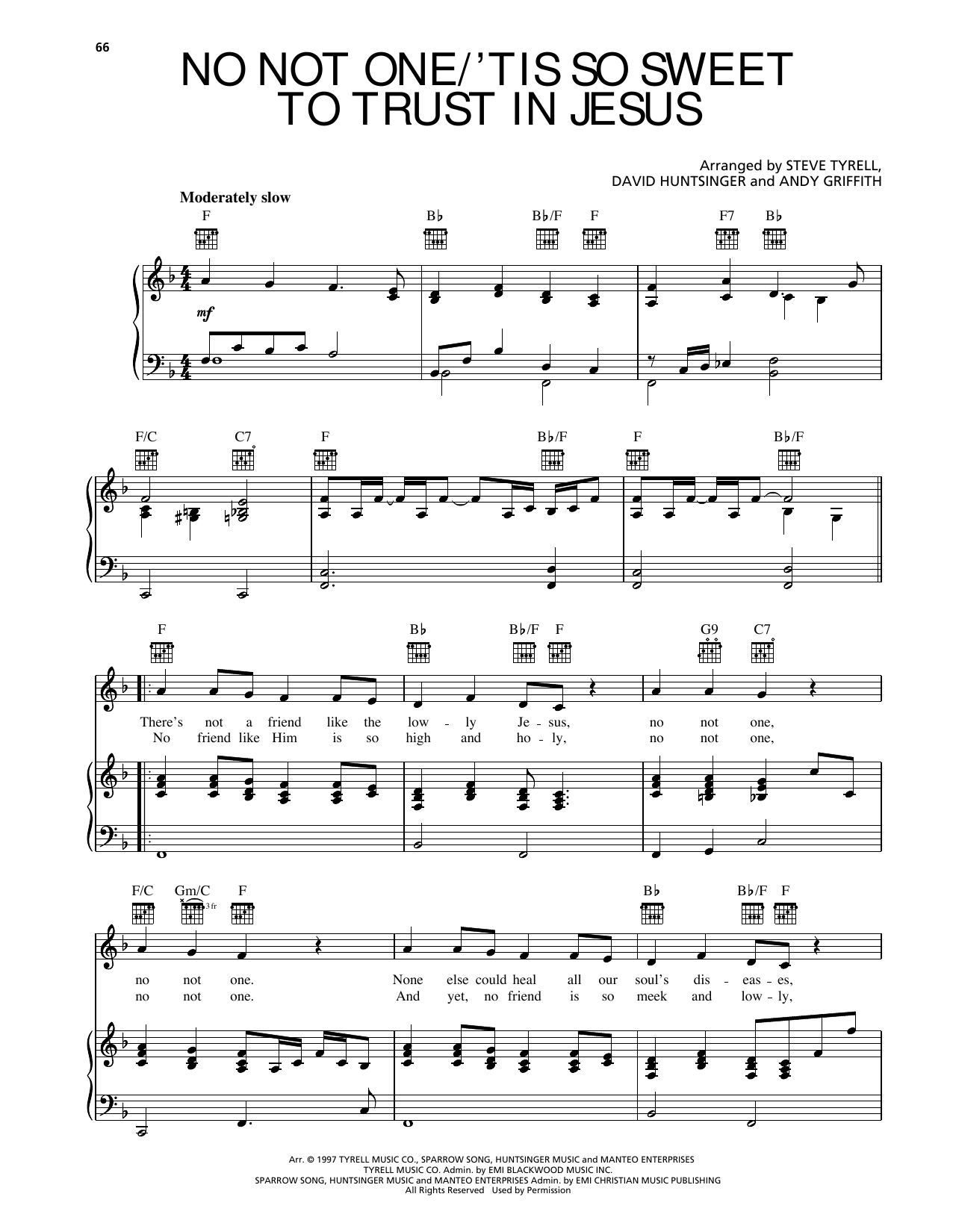 Andy Griffith No Not One/'Tis So Sweet To Trust In Jesus sheet music notes and chords arranged for Piano, Vocal & Guitar Chords (Right-Hand Melody)