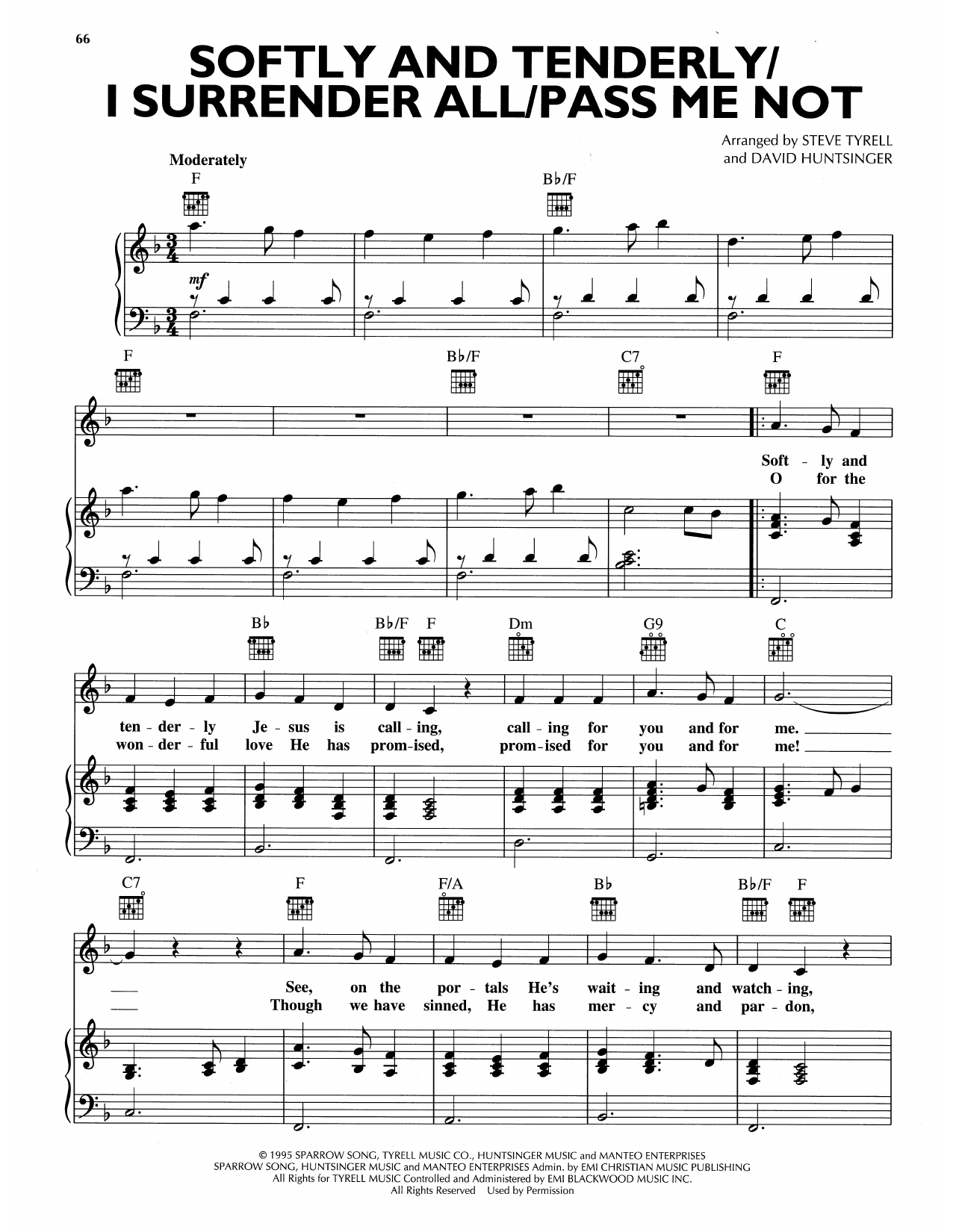 Andy Griffith Softly And Tenderly/I Surrender All/Pass Me Not sheet music notes and chords arranged for Piano, Vocal & Guitar Chords (Right-Hand Melody)